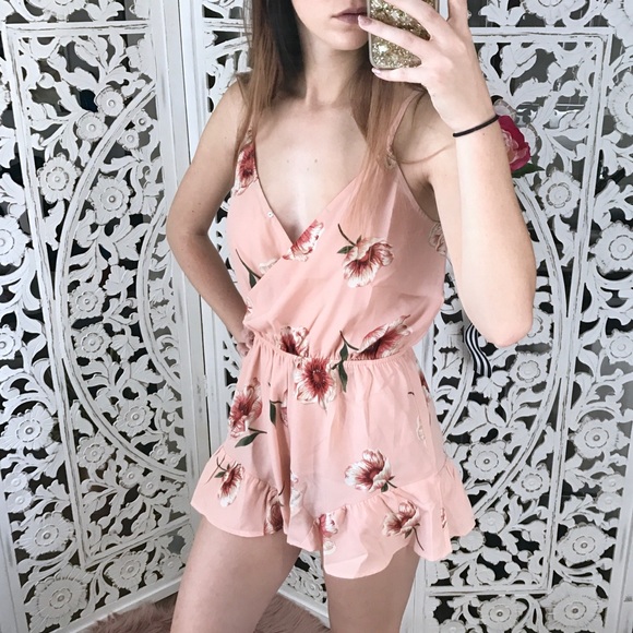 Peach Floral Ruffle Romper - Picture 2 of 7